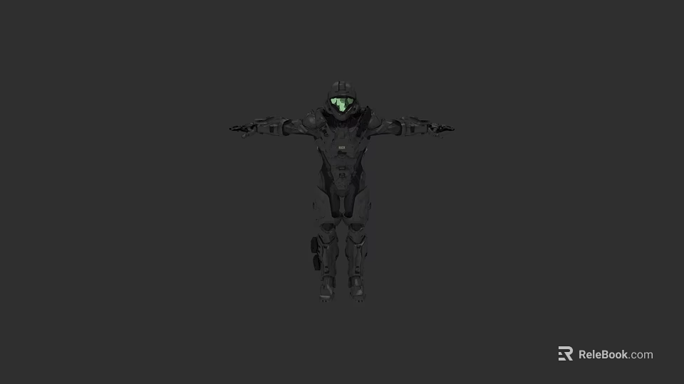 3D Model Of Game Movie Character In Black Armor With Green Glowing Eyes 3d model 