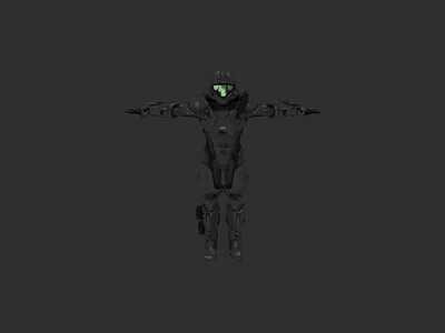3D Model Of Game Movie Character In Black Armor With Green Glowing Eyes 3d model