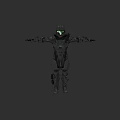 3D Model Of Game Movie Character In Black Armor With Green Glowing Eyes