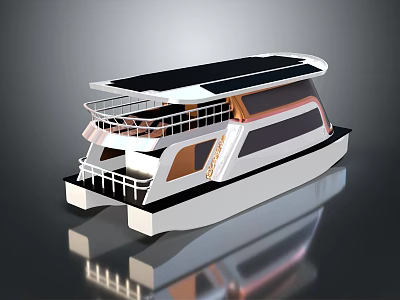 Streamlined Solar Powered Catamaran with Upper Deck Railing and Modern Design 3d model