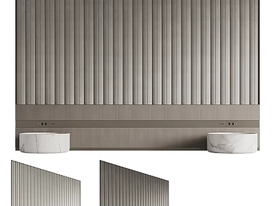 Modern Bedroom Accent Wall With Vertical Paneled Slats And Neutral Gray Tones 3d model