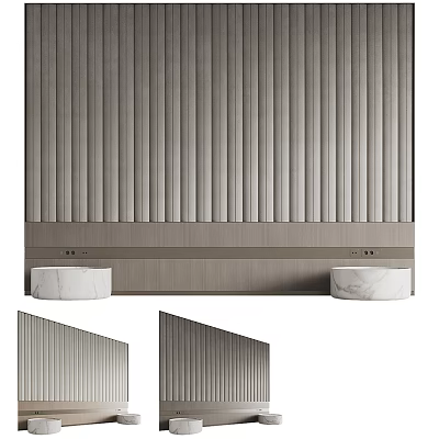 Modern Bedroom Accent Wall With Vertical Paneled Slats And Neutral Gray Tones 3d model