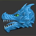 Game Film Character Blue Dragon Head With Green Eyes Sharp Fangs And Icy Texture