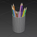 Set of Vibrant Colored Pencils Placed in a Gray Cup Holder
