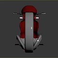 Futuristic Red and Blue Motorcycle Featuring Metallic Components Silver Ring Structure and Reflective Finish