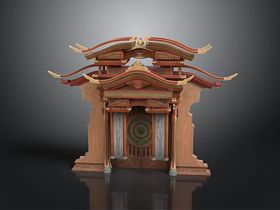 Traditional Chinese Architecture Archway Featuring Overhanging Eaves Intricate Carvings Golden Decorations And Wooden Structure 3d model