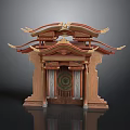 Traditional Chinese Architecture Archway Featuring Overhanging Eaves Intricate Carvings Golden Decorations And Wooden Structure