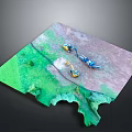 Detailed 3D Terrain Model With Construction Vehicles On Green And Brown Surfaces