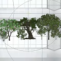 Garden Landscape Design With Various Trees Old Tree And Pink Flowers By White Windows