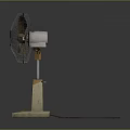 Vintage Style Electric Desktop Fan with Wooden Base Metal Grille and Brown Blades