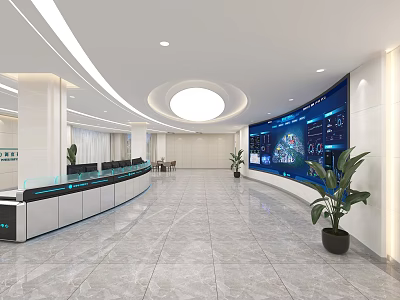 Modern Monitoring Room Interior With Large Screen Displays And Control Consoles 3d model