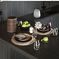 Modern Tableware Dinner Plate Knife and Fork Wine Cup Fruit 3d model