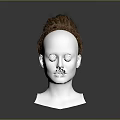 3D Character Female Head Model Featuring Brown Bun Hairstyle White Facial Details And Gray Background