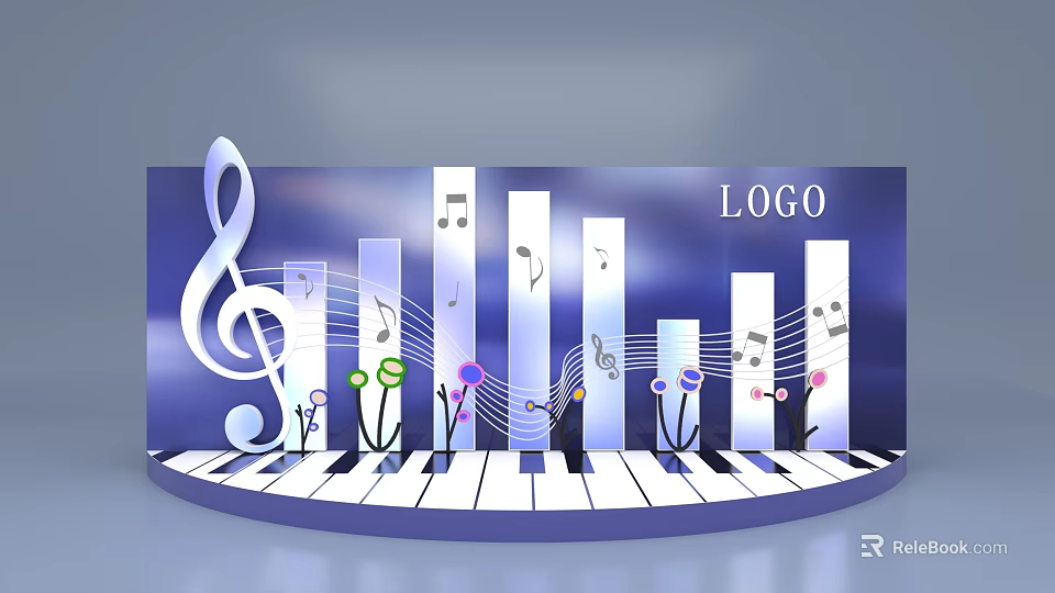 Music Themed Photo Spot With Treble Clef Notes And Piano Keys Design 3d model 