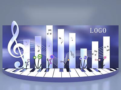 Music Themed Photo Spot With Treble Clef Notes And Piano Keys Design 3d model