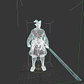 Horned Fantasy Warrior Game Character With Spear And Traditional Attire Design