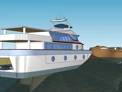 Modern Yacht Exterior With Multi Decks And Blue Windows On Water 3d model