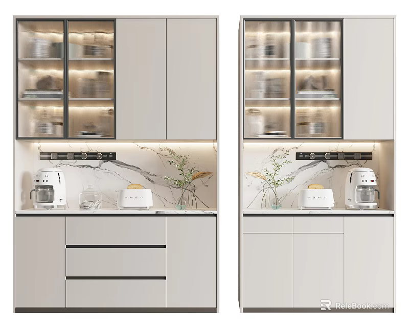 Modern Wine Cabinet with Glass Doors LED Lighting and Kitchen Decor Elements 3d model 