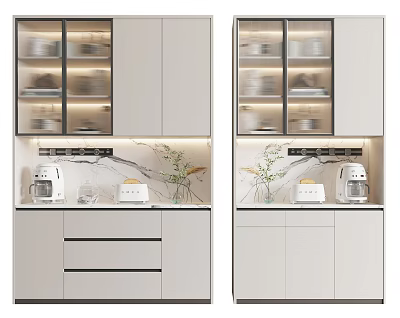 Modern Wine Cabinet with Glass Doors LED Lighting and Kitchen Decor Elements 3d model