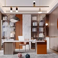 Modern Study Room Interior With Bookshelves Desk Chair And Pendant Lighting