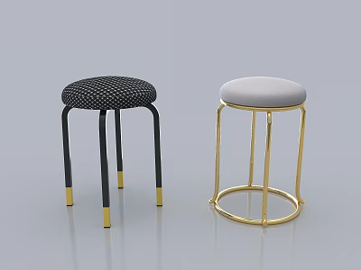 Stylish Modern Bar Stools With Black Frame Gold Legs And Gold Frame White Padded Seats 3d model