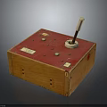 Vintage Electronic Device With Wooden Case Red Panel Control Knob And Buttons