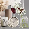 Stylish Decorative Ornament Set With Dried Pampas Grass Vase Books Clock And Spherical Figurines