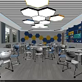 Modern Classroom Laboratory With Open Space Lab Table Projector Windows Desks And Chairs 3d model