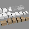 Various Storage Organizers With White Brown Boxes And Mesh Baskets 3d model