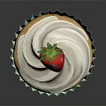 Delicious Cupcake With Green Paper Liner White Whipped Cream And Fresh Strawberry On Top