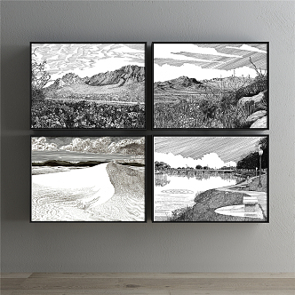 Modern landscape painting simple black and white living room 3d model