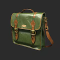 Green Leather Messenger Bag With Brown Accents And Adjustable Shoulder Strap
