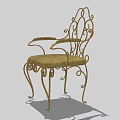 Ornate Wrought Iron Armchair With Curved Arms Gold Frame And Patterned Upholstery