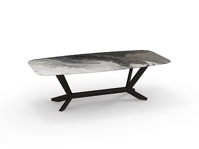 Modern Minimalist Dining Table With Marble Textured Top And Black Geometric Legs 3d model