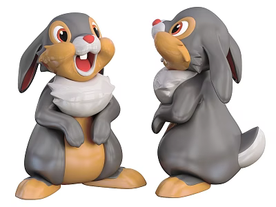 Cartoon Style Stuffed Rabbit Toys Standing In Different Angles With Gray White And Orange Colors 3d model
