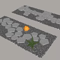 Stepping Stones Garden Path With Gray Stones Black Gravel Small Plants And Yellow Lamp