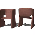 Two Modern Upholstered Leisure Chairs In Warm Brown Fabric With Curved Armrests And Sleek Profile