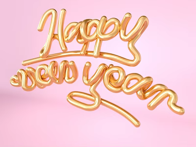Golden Happy New Year Decorative Letters For Commercial Display Equipment 3d model