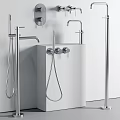Elegant Modern Washbasin Design With Sleek Brass Faucets And White Countertop