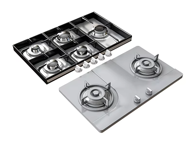 Kitchen Appliances Black And Silver Stainless Steel Gas Stoves Featuring Multiple And Two Burners 3d model