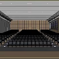 Modern Large Conference Room With Stadium Style Blue Seats People Windows And Ceiling Lighting