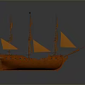 Orange Vintage Sailing Ship Model With Multiple Sails And Detailed Hull