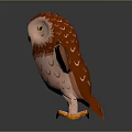 3D Model Owl With Spread Wings Red Head And Yellow Eyes Standing On Black Surface
