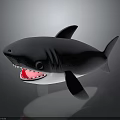 Gray Shark Toy With Open Mouth Red Teeth And Black Eyes On Dark Background