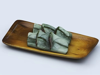Green Sliced Food on Wooden Plate with Dark Streaks and Fresh Appearance 3d model