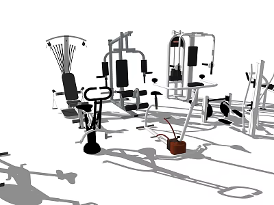 Various Fitness Equipment For Gym Workout Including Training Machines And Tools 3d model