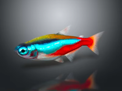 Vibrant Colorful Fish With Blue Red Green Stripes Shiny Body And Reflection 3d model