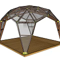 Outdoor Geometric Structure With Wooden Frame Transparent Mesh And Wooden Platform