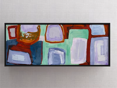 Colorful Abstract Painting With Geometric Shapes In Black Frame On Wall 3d model
