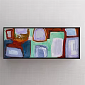 Colorful Abstract Painting With Geometric Shapes In Black Frame On Wall